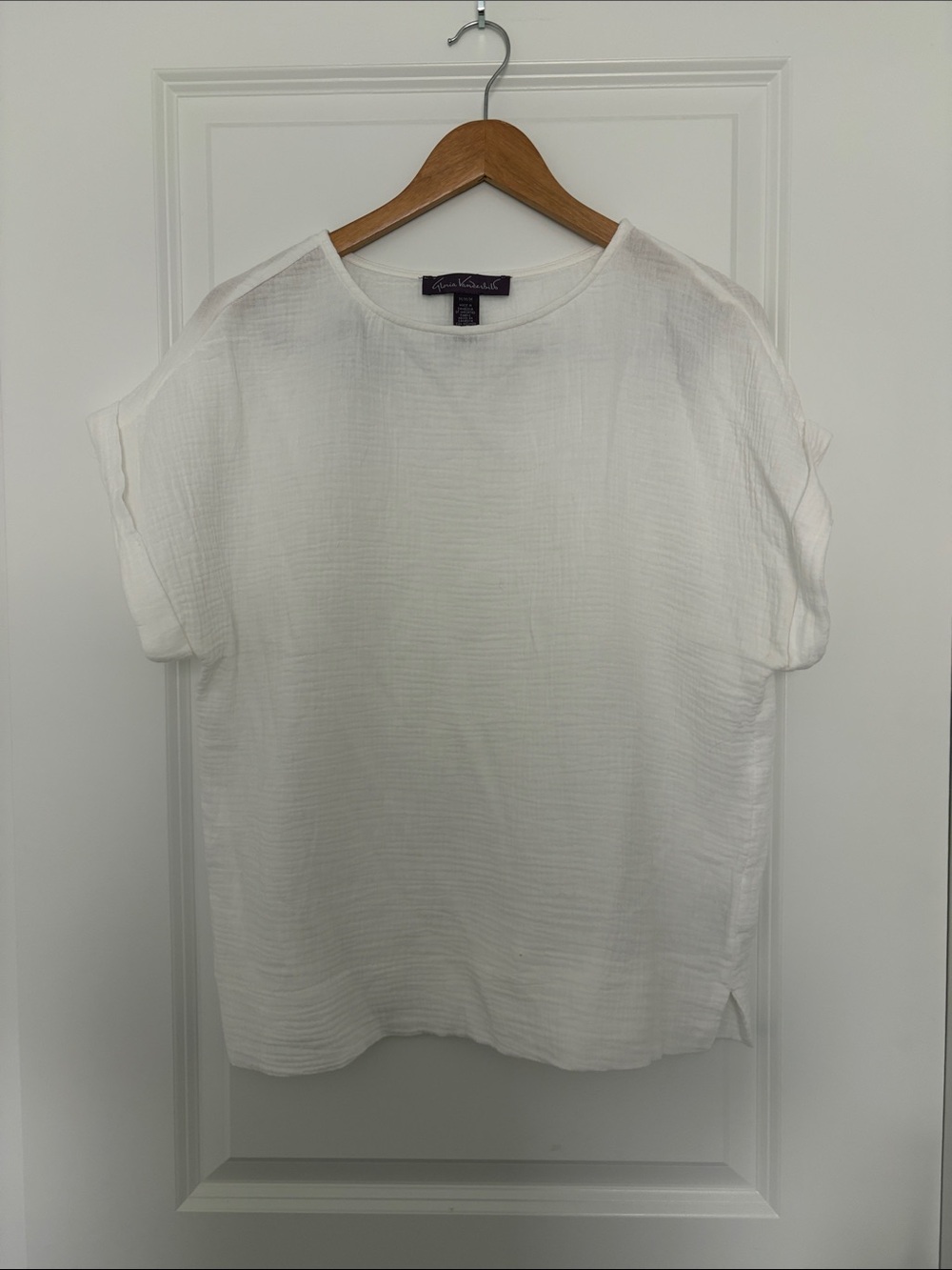 Gloria Vanderbilt White Short-Sleeve Gauze Top